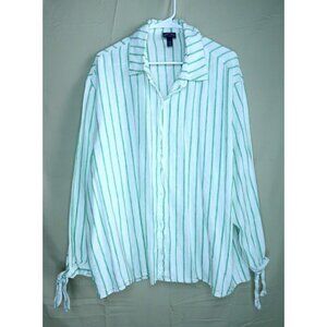 Scoop Linen Blend Shirt Women's Size XXL (20) Dress Tie Sleeve Cuffs Striped EUC